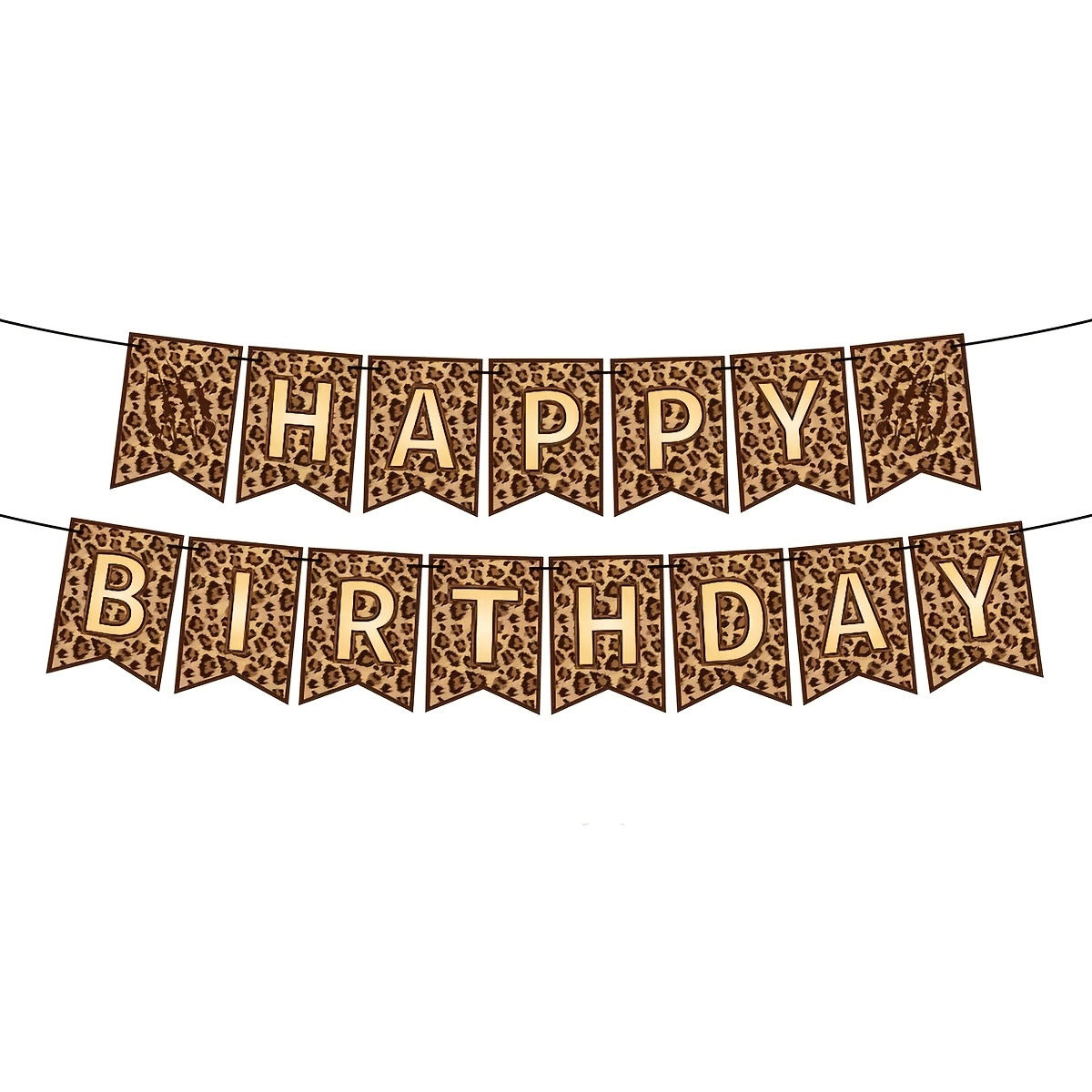 Print Jungle Theme Party Decorations, Happy Birthday Brown Banner, 15pcs Birthday Banner Set, Party Scene Decoration Supplies