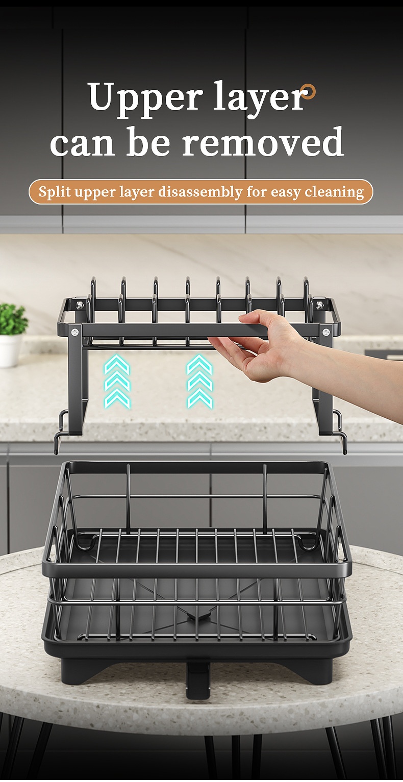 two tier large metal carbon steel dish rack suitable for kitchen counter space saving and durable rust proof large 2 tier metal dish rack with cutlery and cup holder and   Product details 6