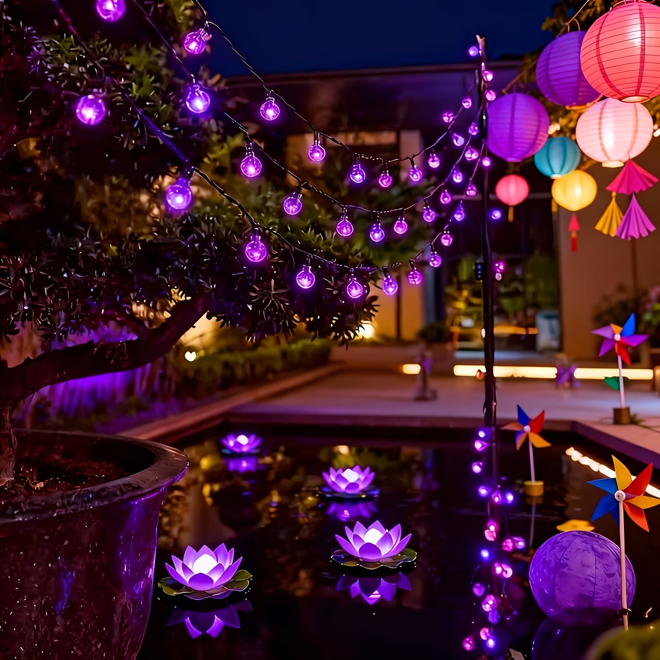 TEMU Purple Bubble String Lights Solar Energy, Decorating Courtyards And A Magical Atmosphere In Gardens And During Outdoor Camping