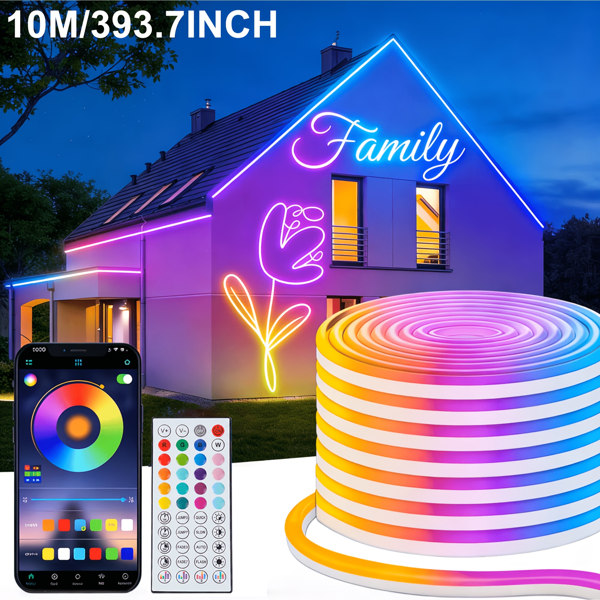 TEMU Neon-Seillichter, flexible LED-Seillichter mit Steuerung per App/Fernbedienung, Seillichter mit mehreren , wasserdichte RGB-LED-Neonlichter für