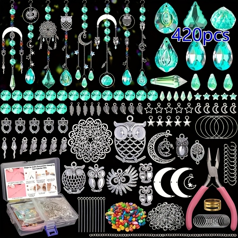 Image of 420pcs Crystal - Adult Suncatcher Kit For Weddings With Glass Beads & Tools - Indoor Window Suncatcher Craft - Glass Pendant Supply Set, Universal Holiday Hanging Decor, No Electricity Required