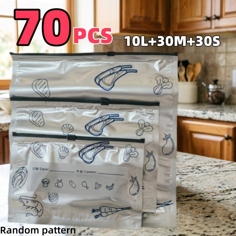 TEMU 70pcs Reusable Washable Vacuum Seal Bags With Date Labels, Food Storage Bags For Refrigerators And Freezers, Suitable For Meat, Vegetables,