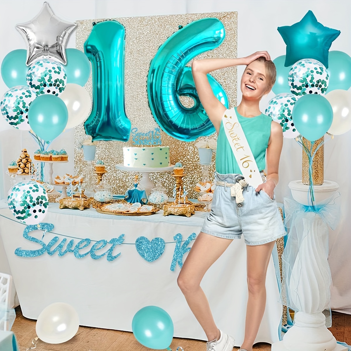 Teal Sweet 16 Decorations