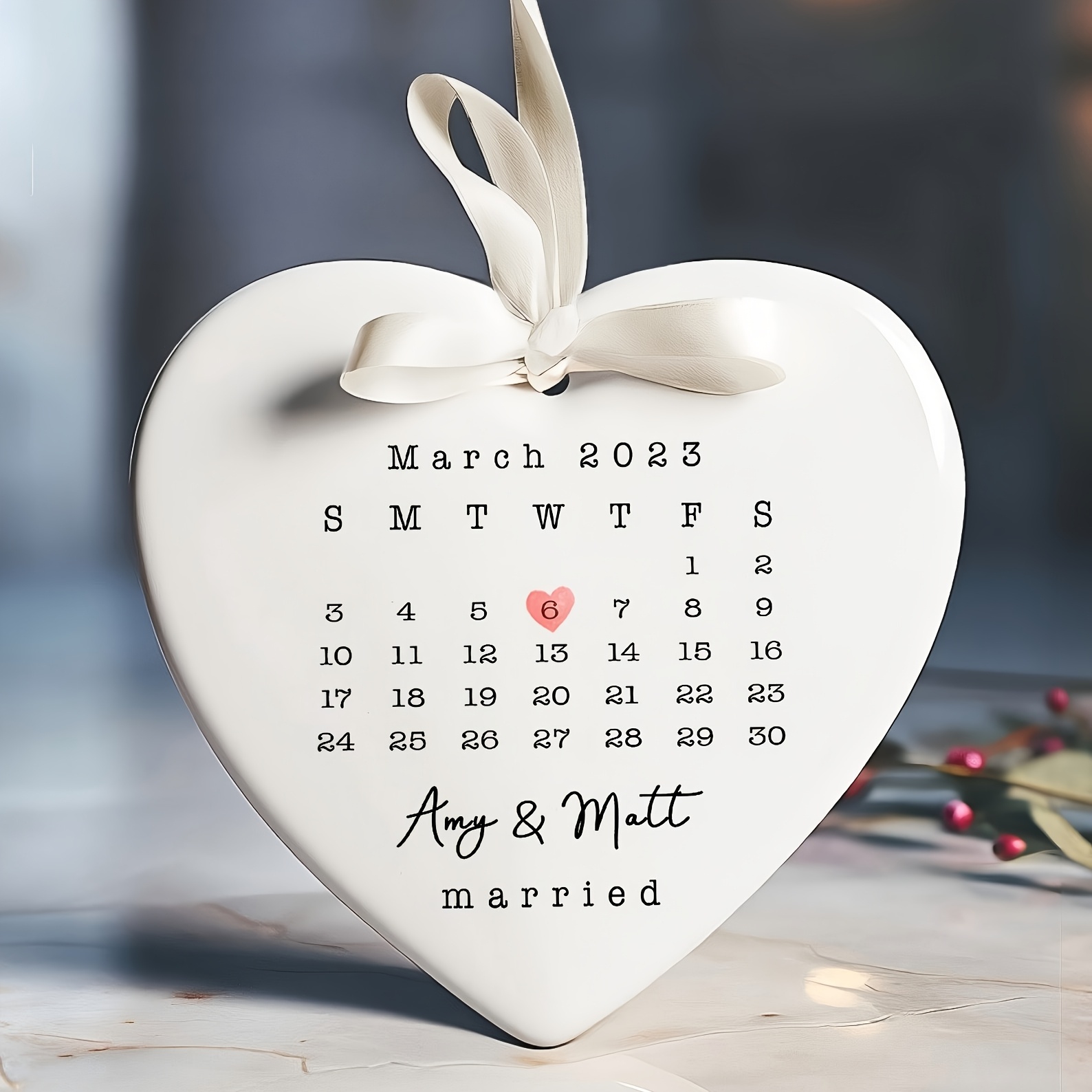 TEMU Adorno de de cerámica personalizado, recuerdo personalizado con de boda y , regalo de aniversario y para
