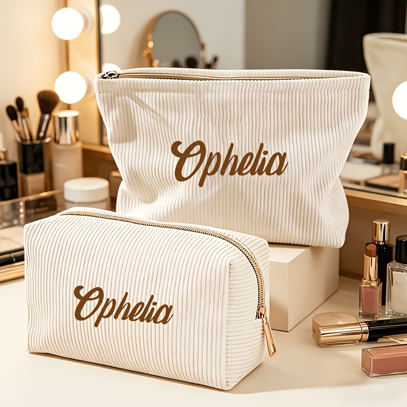 TEMU 2pcs Corduroy Women's Bag Set, Customizable Toiletry Bag & Makeup Bag Combo , Portable And Foldable With Zipper Design, Available In 8 Colors. A