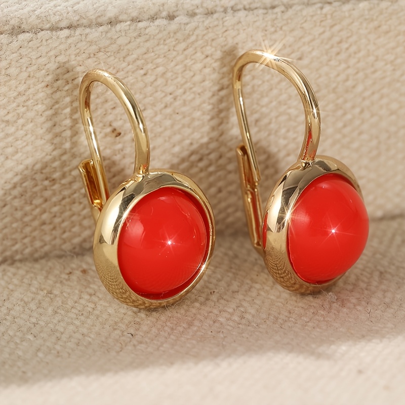E-shop Helle und Retro Rote Runde Perlen Ohrringe, Elegante Schmuckverzierungen für Damen-Festival-Hochzeiten, zum Anziehen und Kombinieren, Geeignet