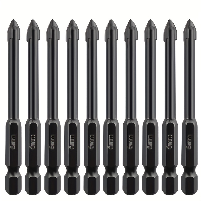 

10pcs Tile & Ceramic Drill Bit Set, 6mm Alloy, Full- For Glass & Marble - Hex Shank, Metal Bits For Electric Screwdrivers, Ideal For Diy Projects