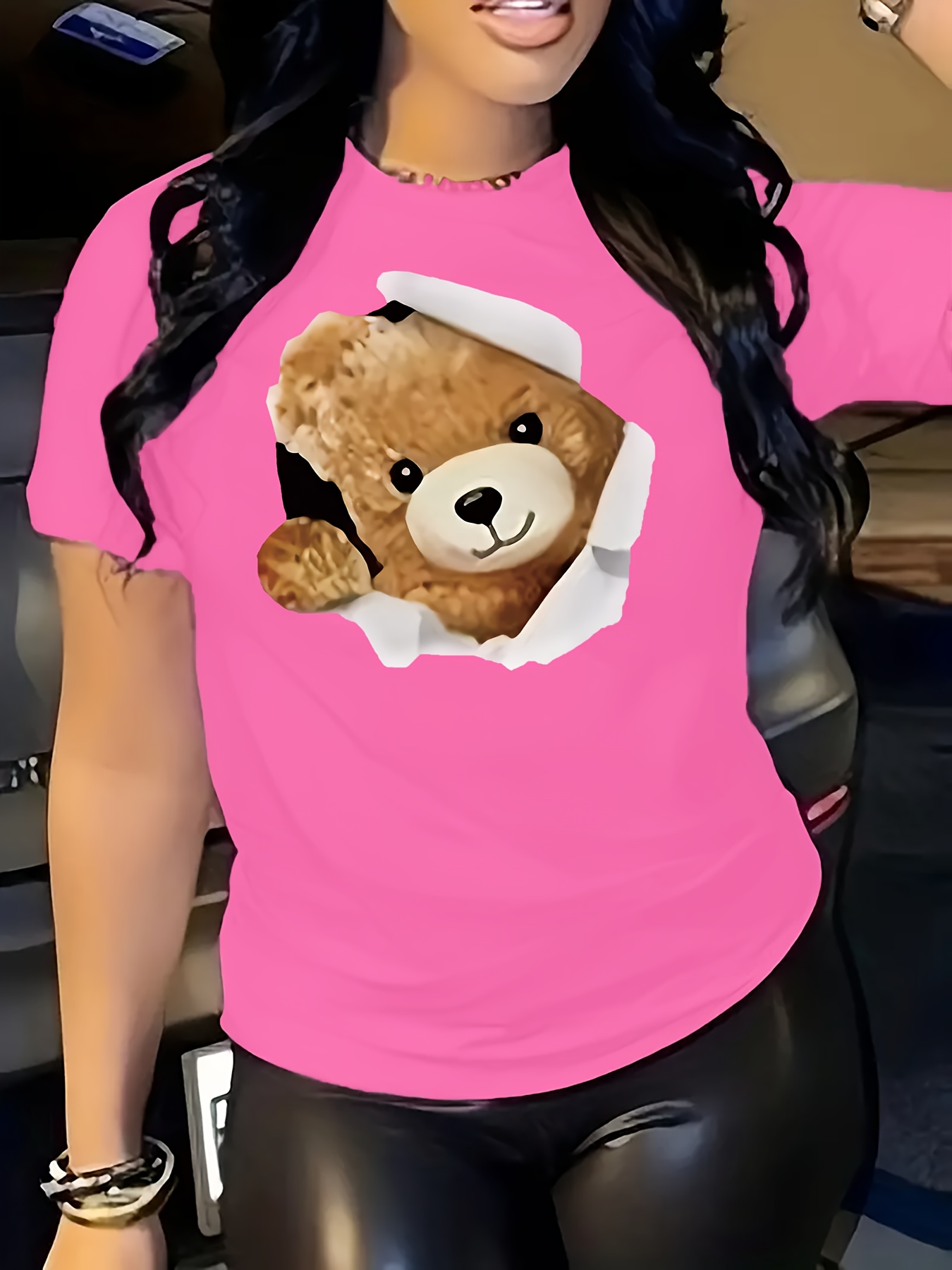 plus size teddy bear graphic t shirt 100 polyester casual Temu