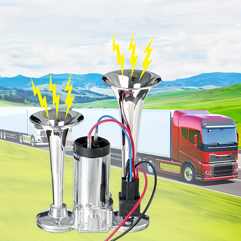 super loud air horn universal electric dual horn air horn air compressor air pump for any 12 24v vehicle car diy kit truck truck motorcycle boat details 7