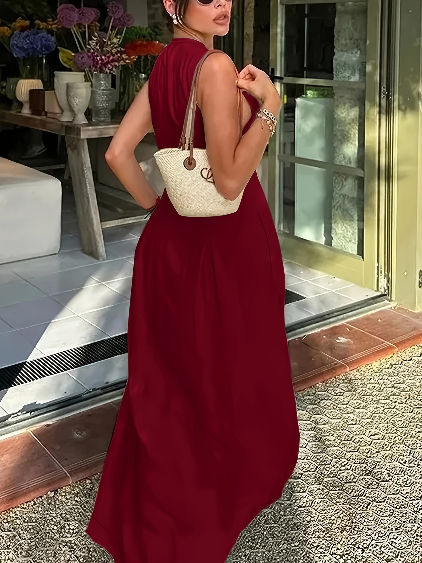 solid color zipper front dress elegant sleeveless a line - Temu