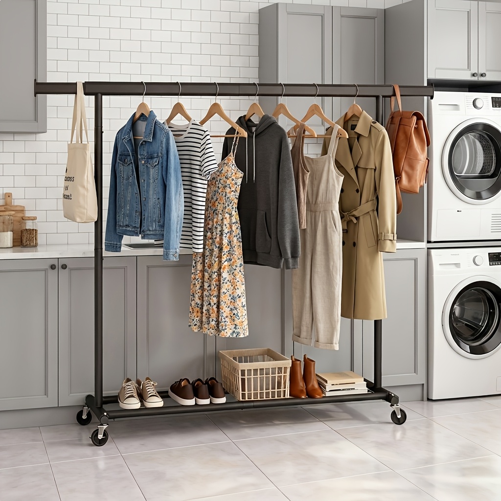 Image of Clothes Rack On Wheels, Heavy-duty Coat Rack, Extendable Clothes Rail, Loadable Up To 150kg, Easy Assembly, Portable