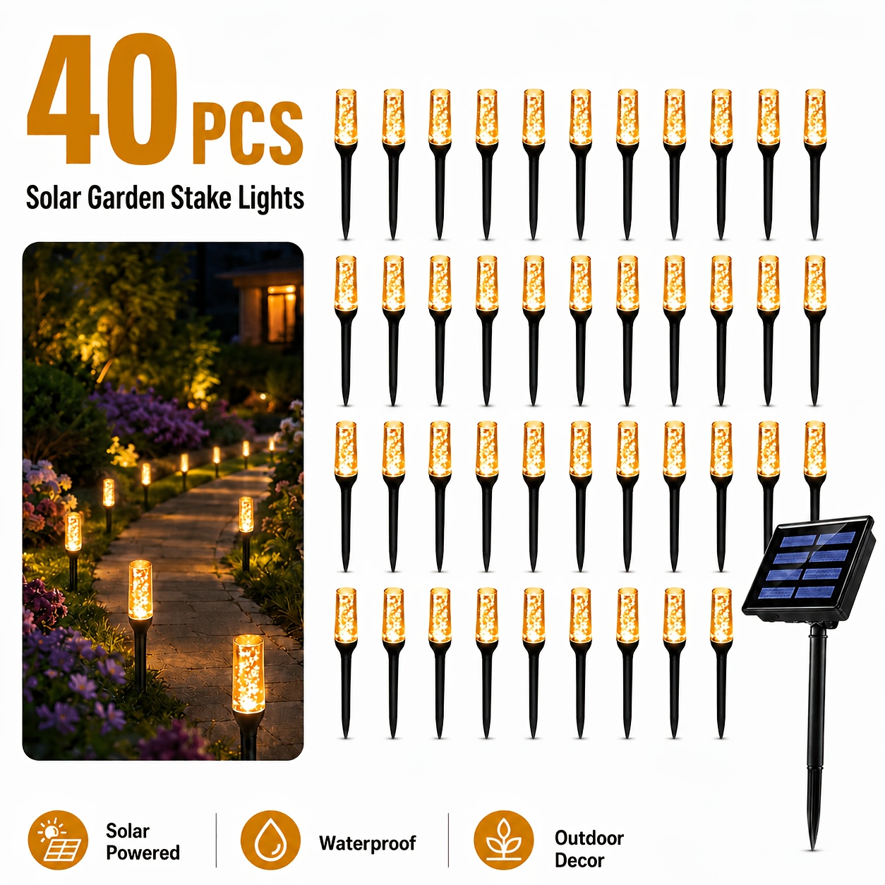 TEMU 40pcs Solar Garden Lights, Outdoor Bubble Column Stake Lights, Crystal Fairy String Lights, Led Pathway Decor Lamps. Perfect For Summer And