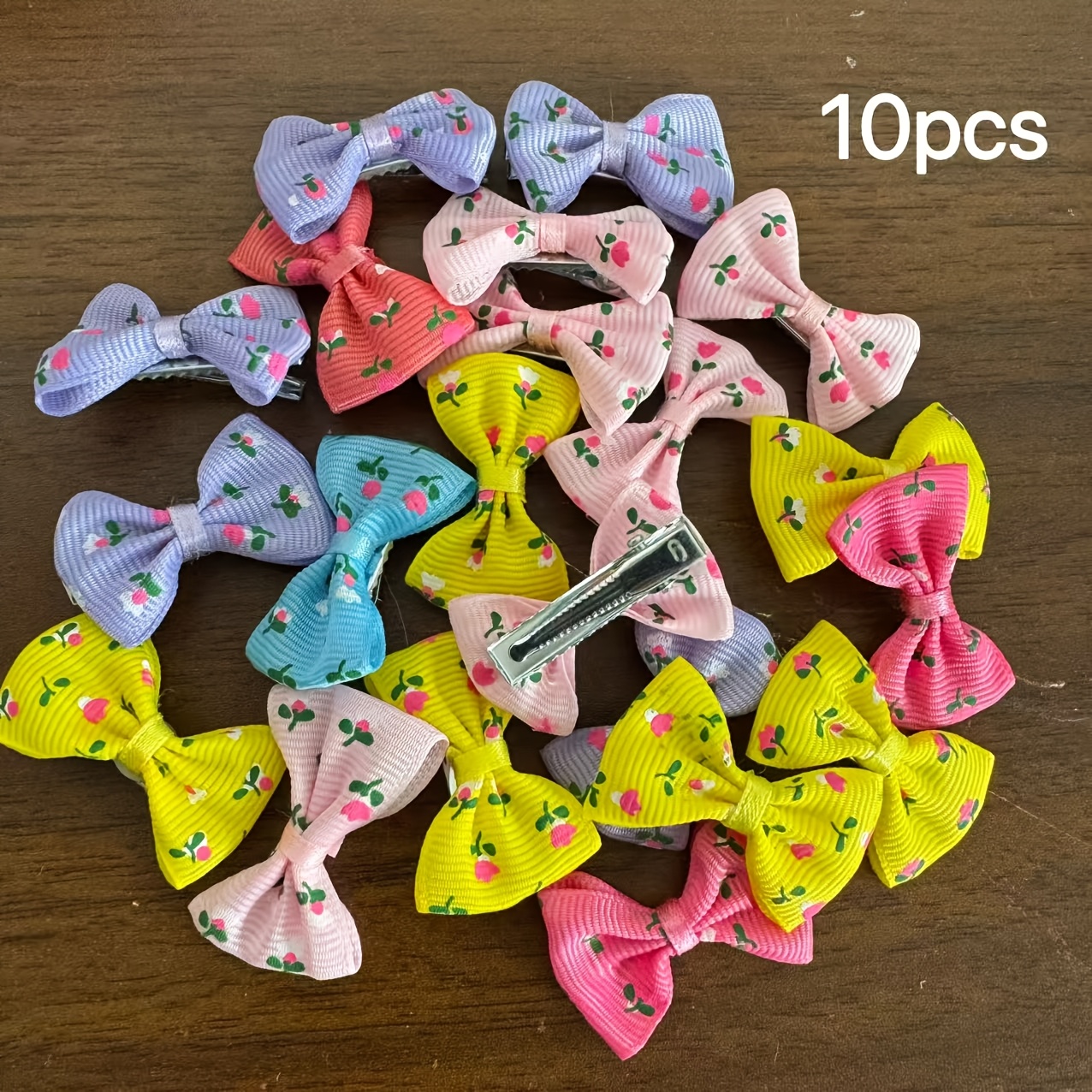 TEMU Lot de 10 nœuds à imprimé floral pour accessoires de poils d'animaux - Couleurs aléatoires pour décoration de de compagnie