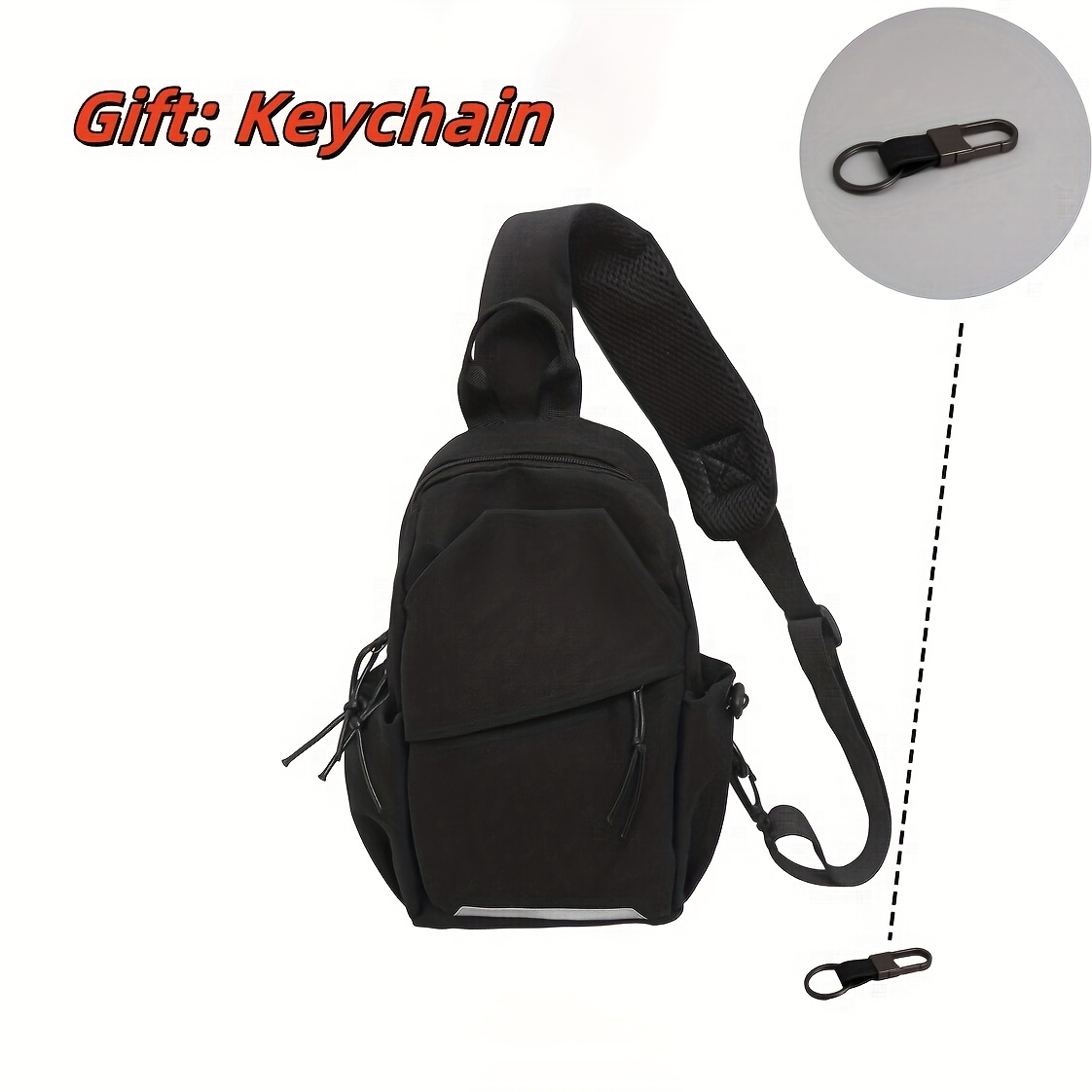 TEMU 2pcs Set: Bag+keychain, Fashionable Nylon Crossbody Bag, Unisex, Multifunctional Chest Bag With Zipper Closure - Perfect For Outdoor Activities,