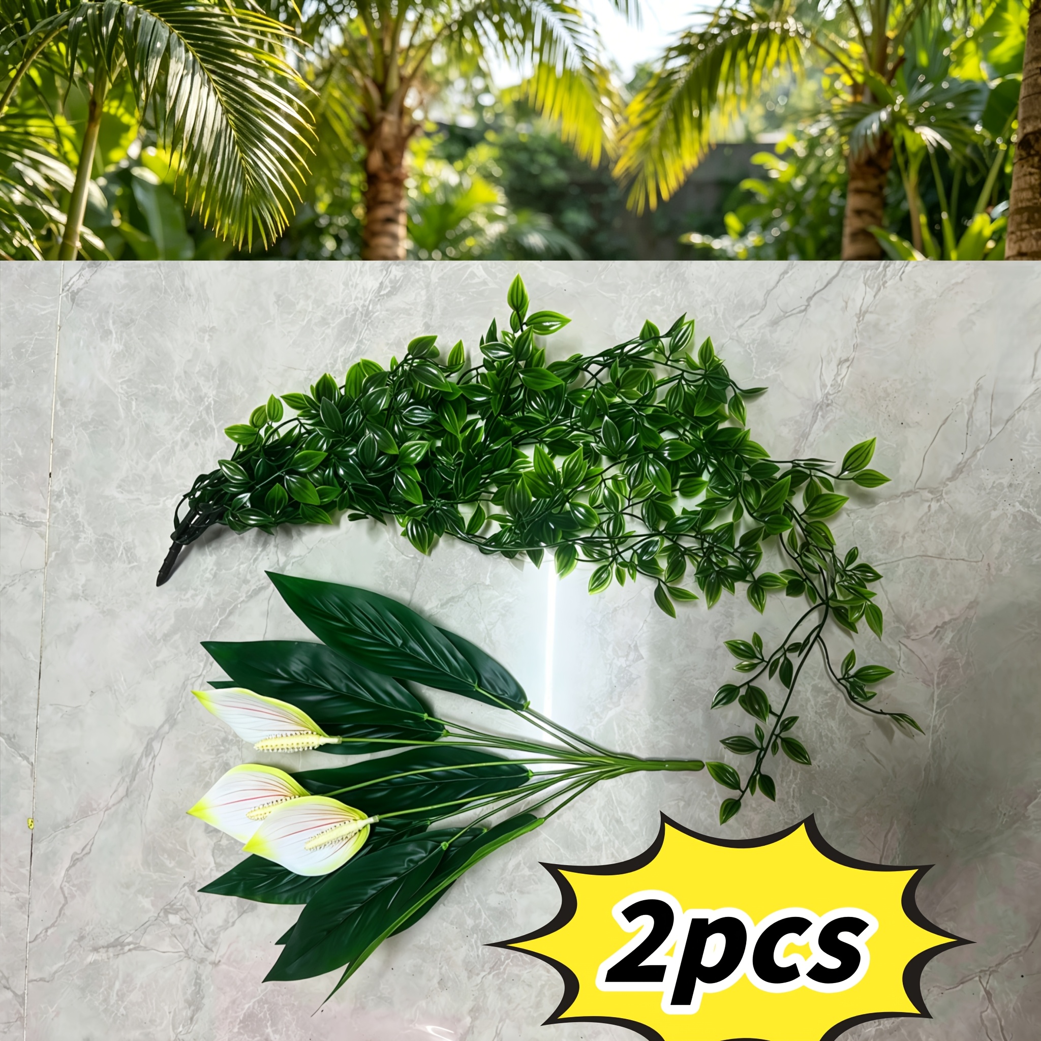 Image of A Set Of 2 Artificial With Oil-green - Foliage And Trailing Vines, Recreating Vitality Of Tropical Greenery With Rich, Three-dimensional Layers. An Inherent Sense Of High-end Forest-inspired