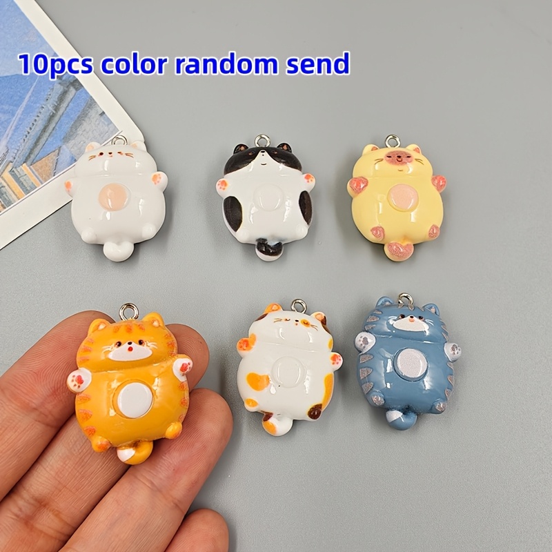 TEMU 10pcs Random Color Resin Simulation Flat Kitten Animal Pendants, Suitable For Making, Perfect For Party Accessories, Earrings, Necklaces, Bags