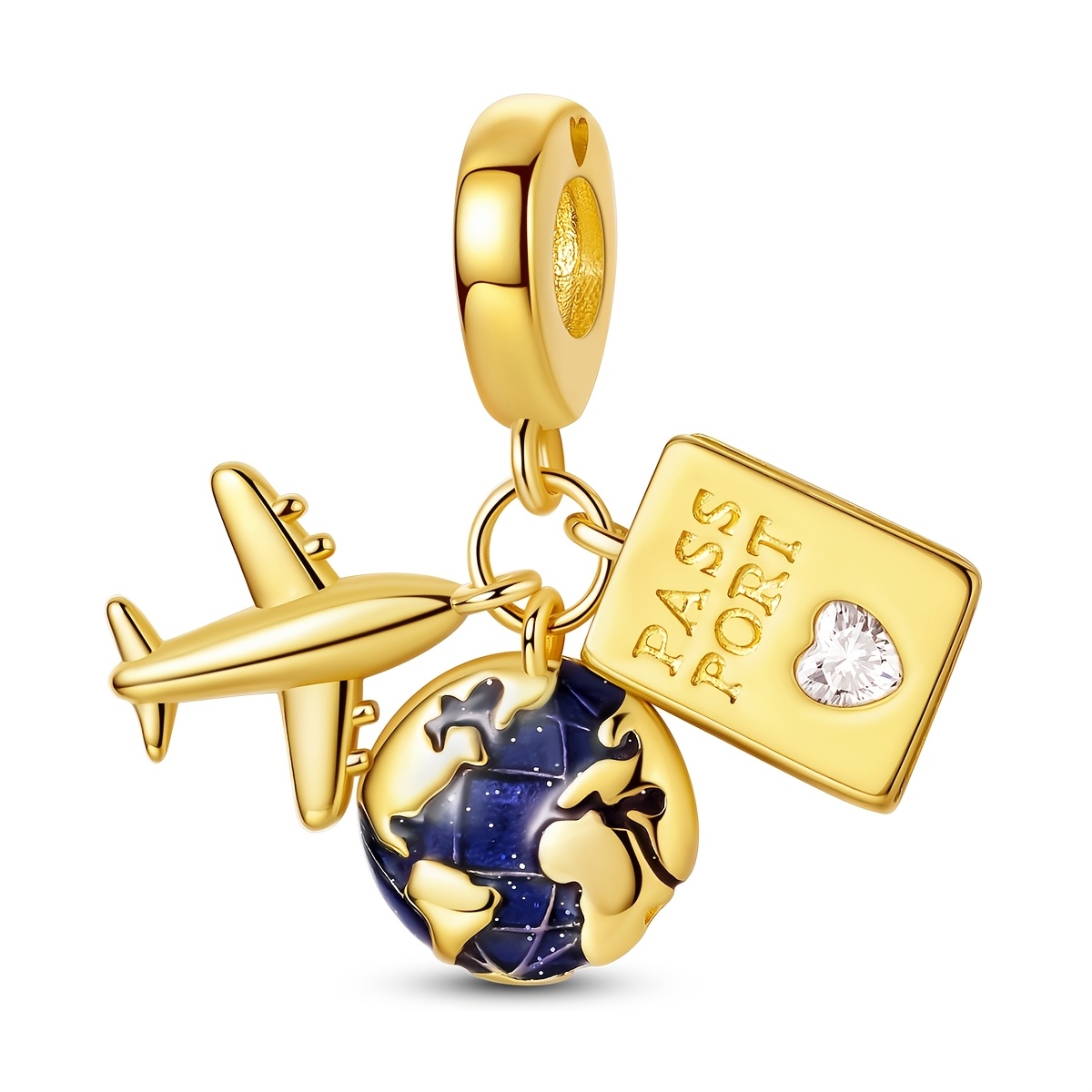 E-shop 18K vergoldete Erdflugzeug--Armband-Anhänger-Charm-Perlen, passend für 3mm Serpentinen-Armband-Halskette, Schmuckherstellungszubehör für Damen,
