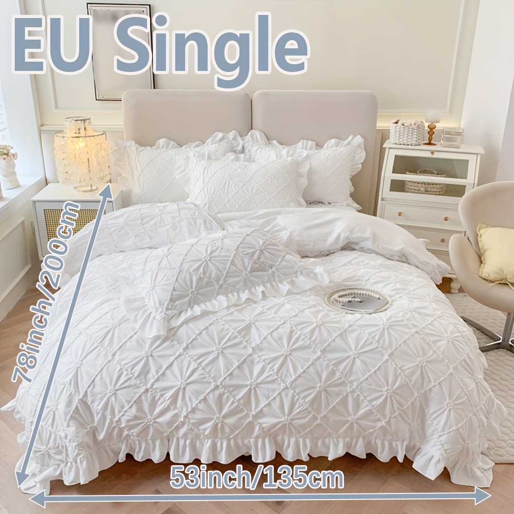 Image of 2/3pcs Down Quilt Cover Pintuck Duvet Cover Boho Floral Pinch Pleated Textured Comforter Cover Soft Shabby Chic Aesthetic Bedding Set With Zipper Closure Puckered Quilt Cover Set Without Filling