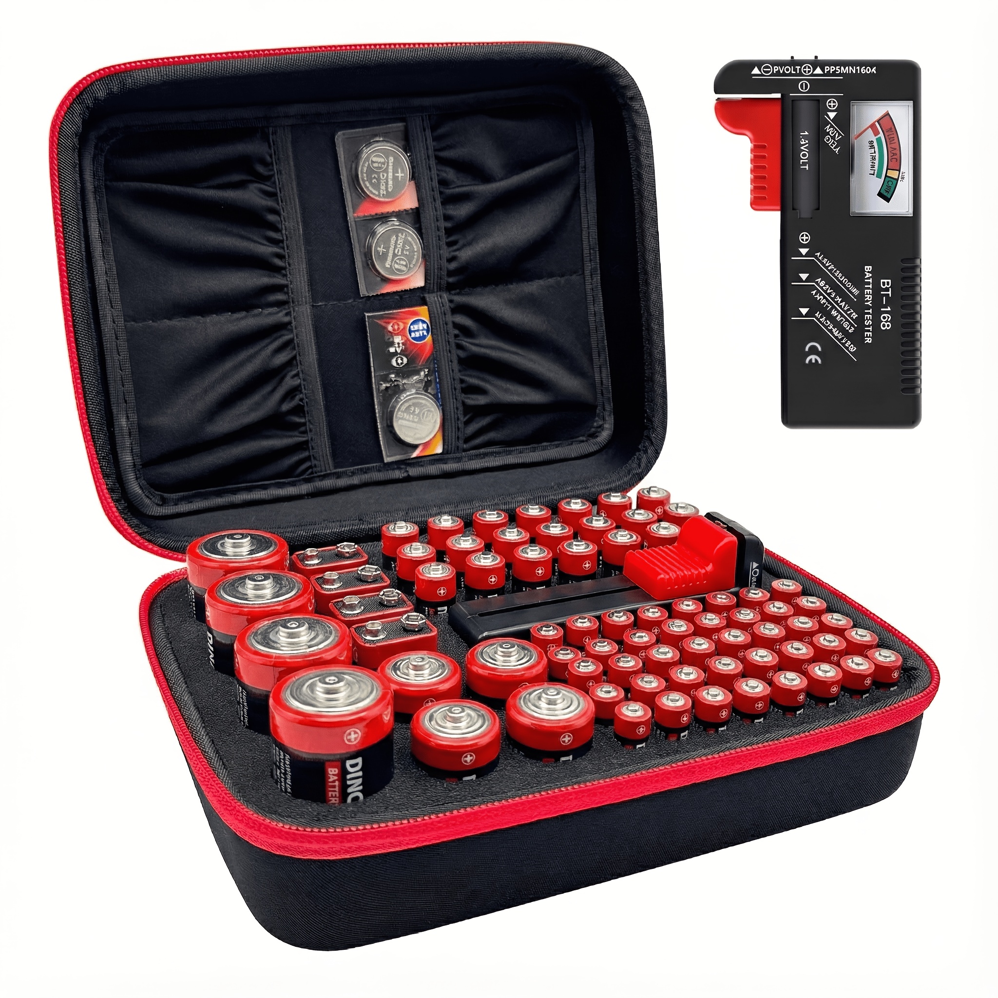 (batteries Not Included) Battery Organizer Storage Case With Battery Tester, Holds 76+ Batteries Aa Aaa C D 9v