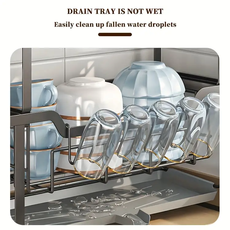 1pc multifunctional convenient durable kitchen counter top sink bowl rack removable 2 tier bowl rack drain board with double layer bowl cup rack drain board board rack utensil rack Product details 5