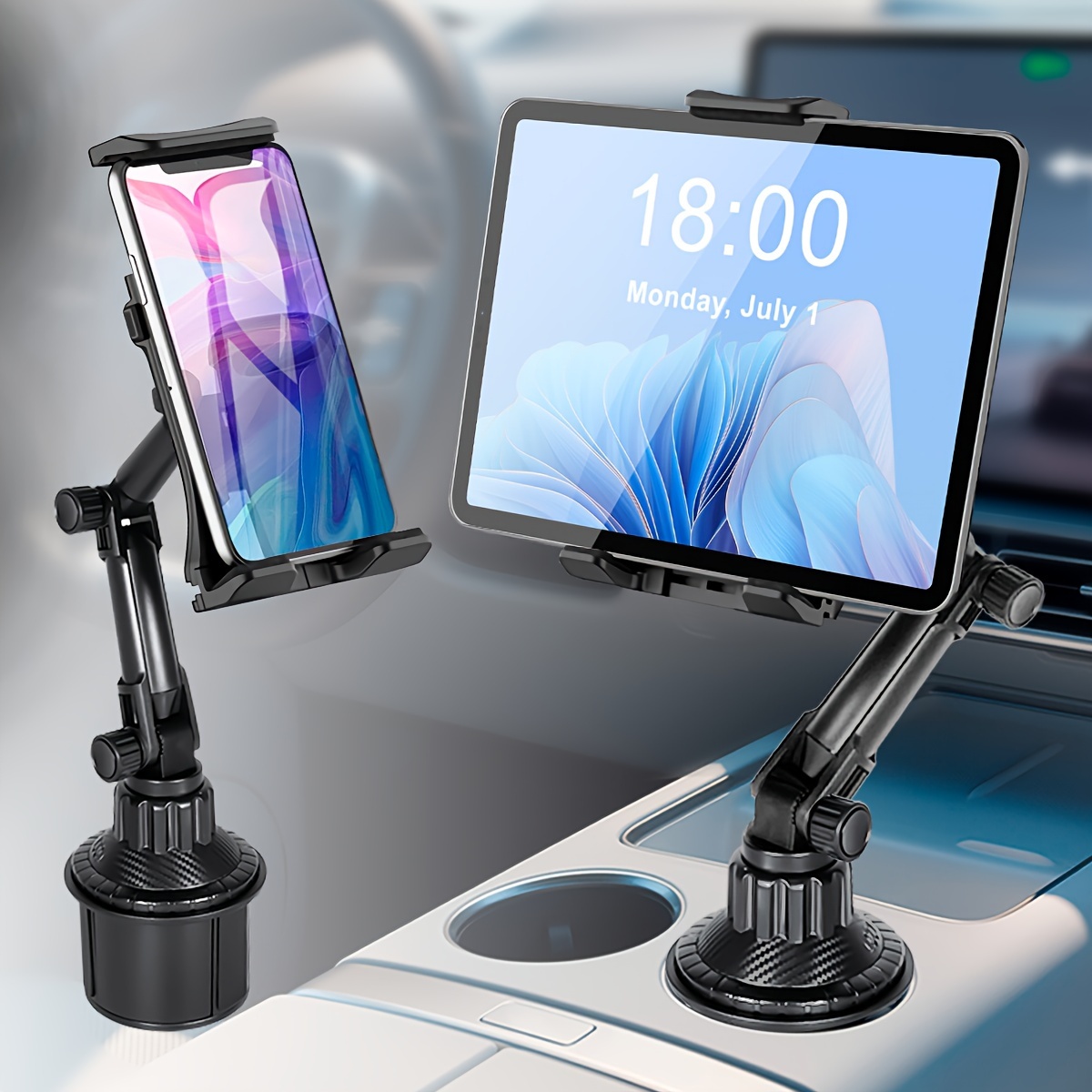 

2-in-1 Car Mount Holder For 4-13" Devices, Sturdy Adjustable Base, Abs Material, Universal Mobile Phone & Tablet Stand For Safe Driving