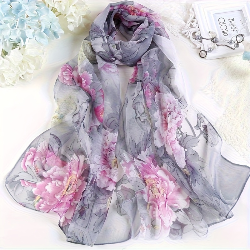 E-shop Damen Vintage Pfirsichblüten-Schal – Elegantes europäisches Blumen-Tuch in Burgunderrot, atmungsaktives, dehnbares für Hochzeiten, Partys &