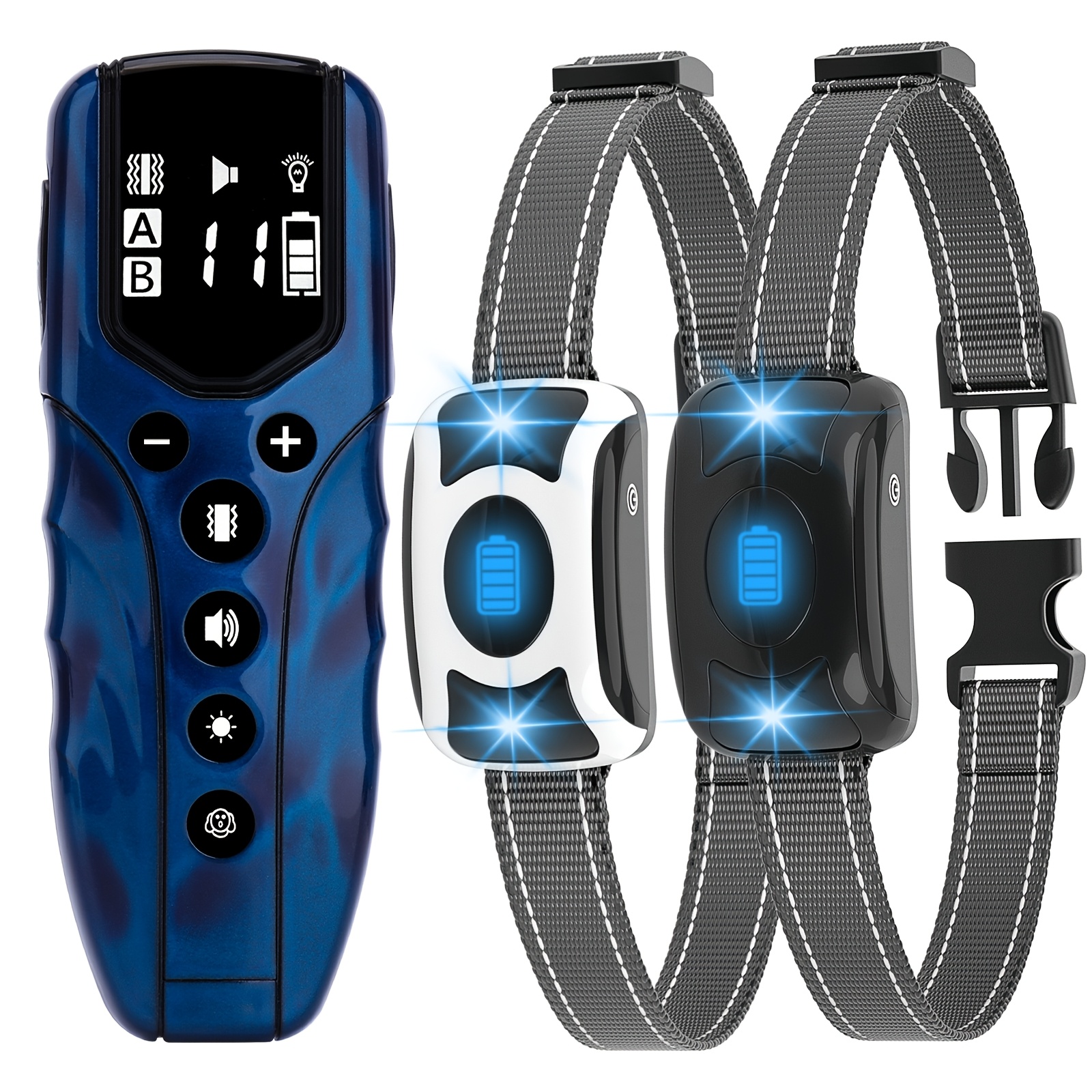 1pc   dog training collar with remote 2000ft range vibrating and     usb rechargeable nylon 36v lithium polymer battery no prongs sound and vibration only training collar