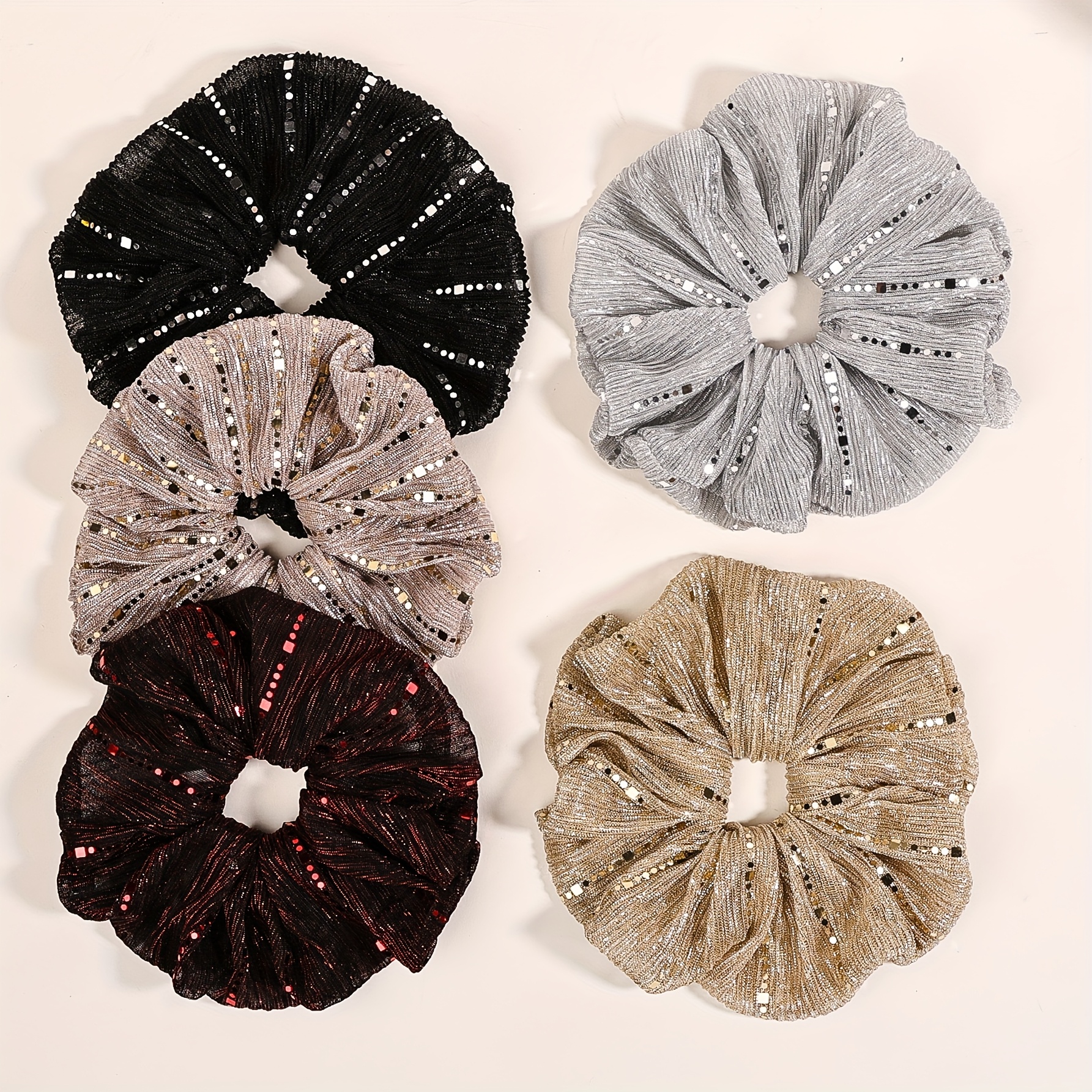 TEMU 5 stuks kleur pailletten versierde haar scrunchies, veelzijdige styling voor dagelijkse casual en belangrijke gelegenheden
