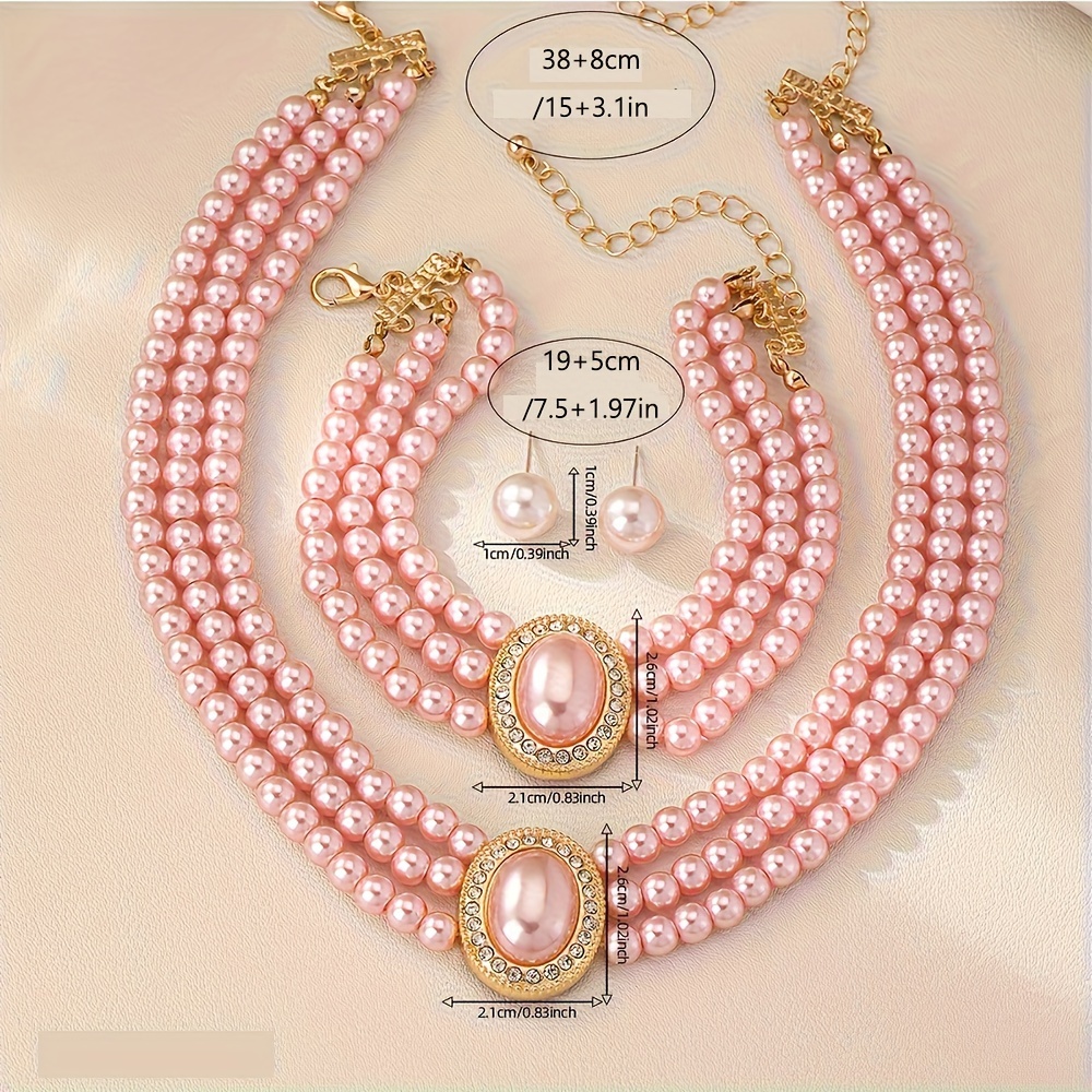 Layer Necklace Set Light Pink Earrings Bracelet Casual Attire Gift