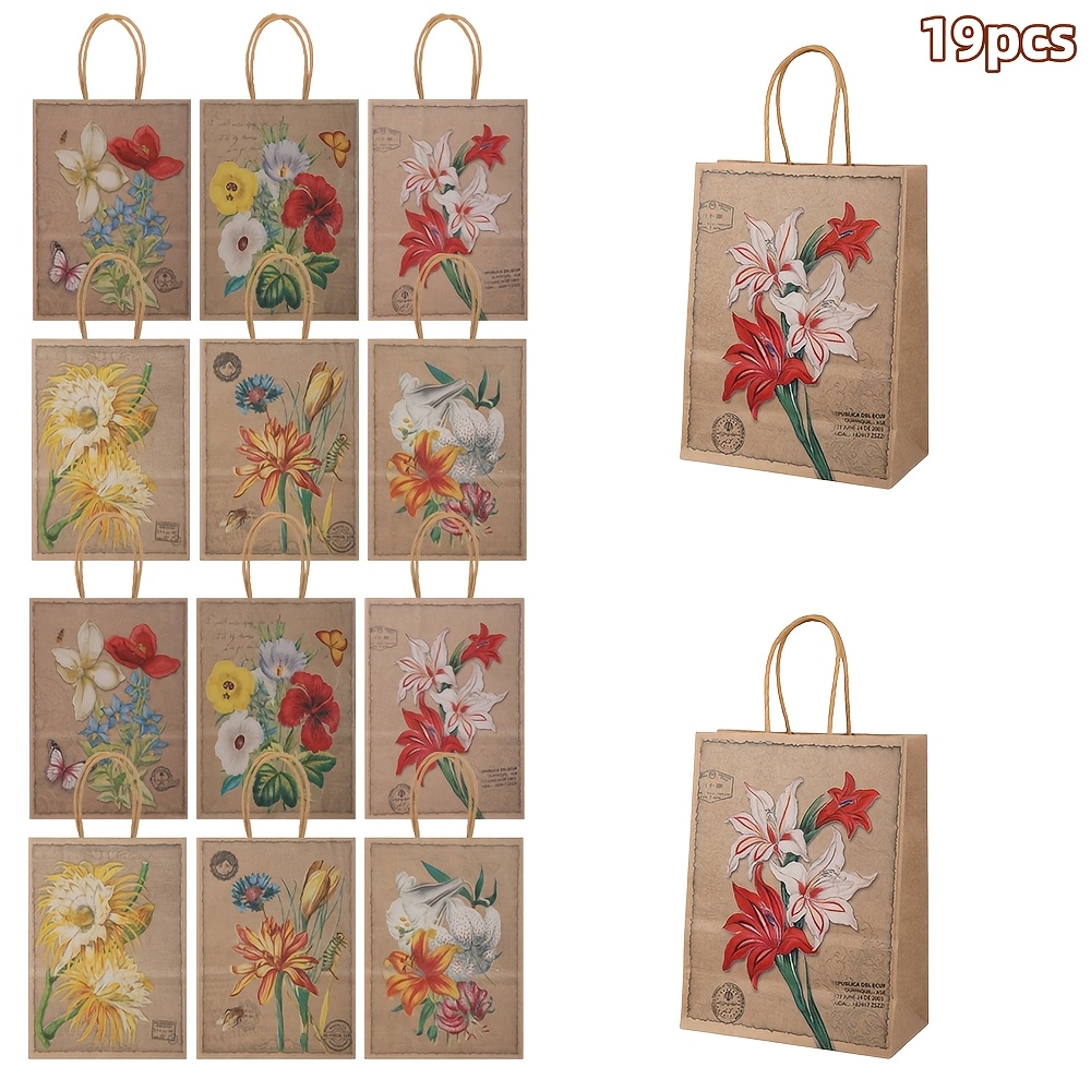 TEMU 19/39pcs, Vintage Gift Packaging Bags, Floral Paper Hand-held Gift Packaging Bags, Party Decorations, Paper Gift Bags, Suitable For Birthday
