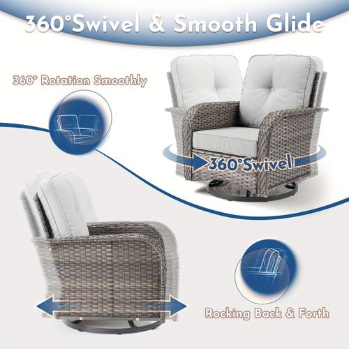 5pcs outdoor patio furniture set loveseat swivel rocking chairs side table and large tempered glass coffee table all weather pe wicker sofa with high density high back rattan sectional couch for backyard deck balcony decor