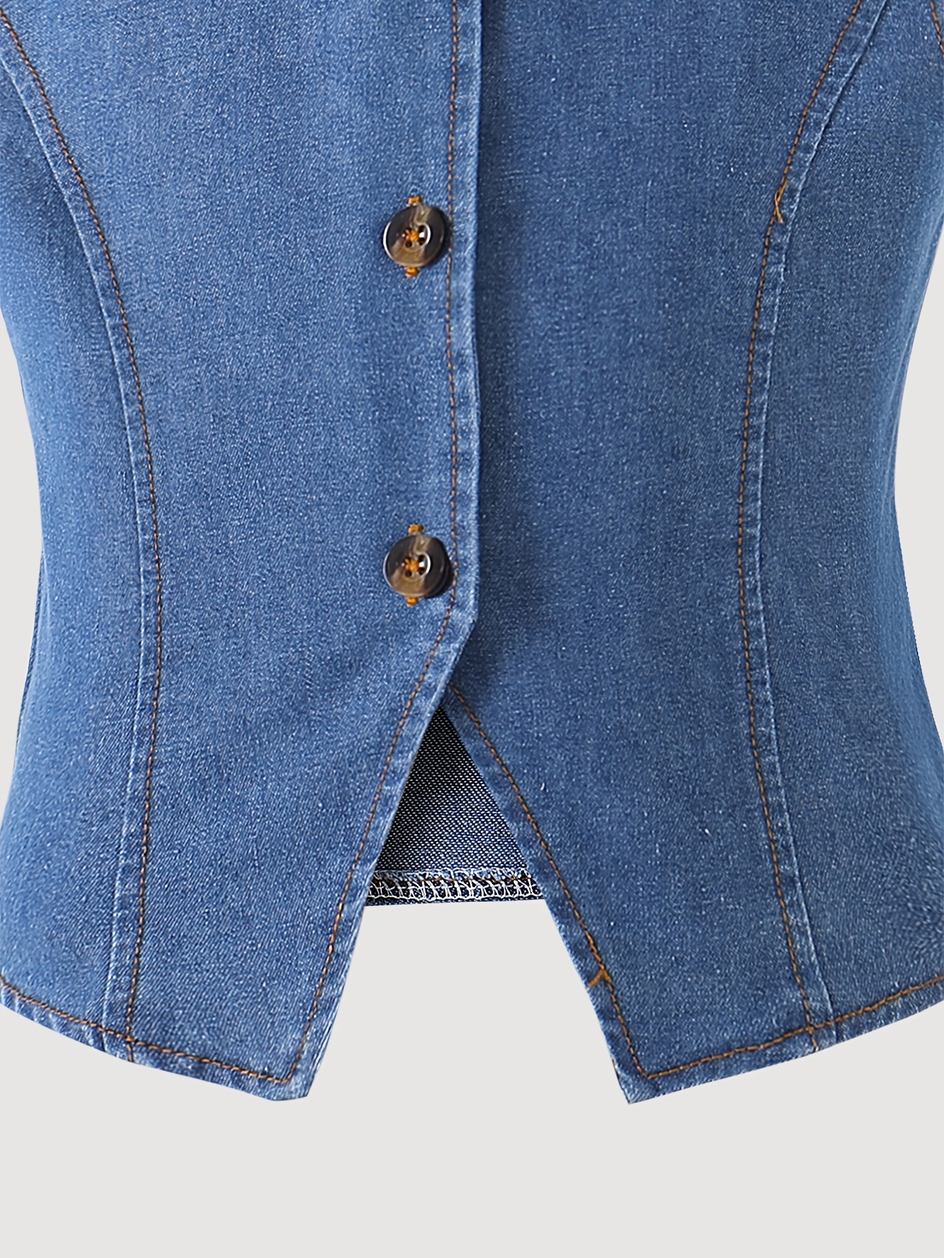 Big Girl Fashion Regular Crew Neck Solid Color Button-Up Sleeveless Hem Irregular Design Denim Top And Loose Solid Color Denim Straight Wide Leg Pants Trousers Length Ankle Length Spring Summer Casual Girls' Denim Two-Piece Set, for Outdoor