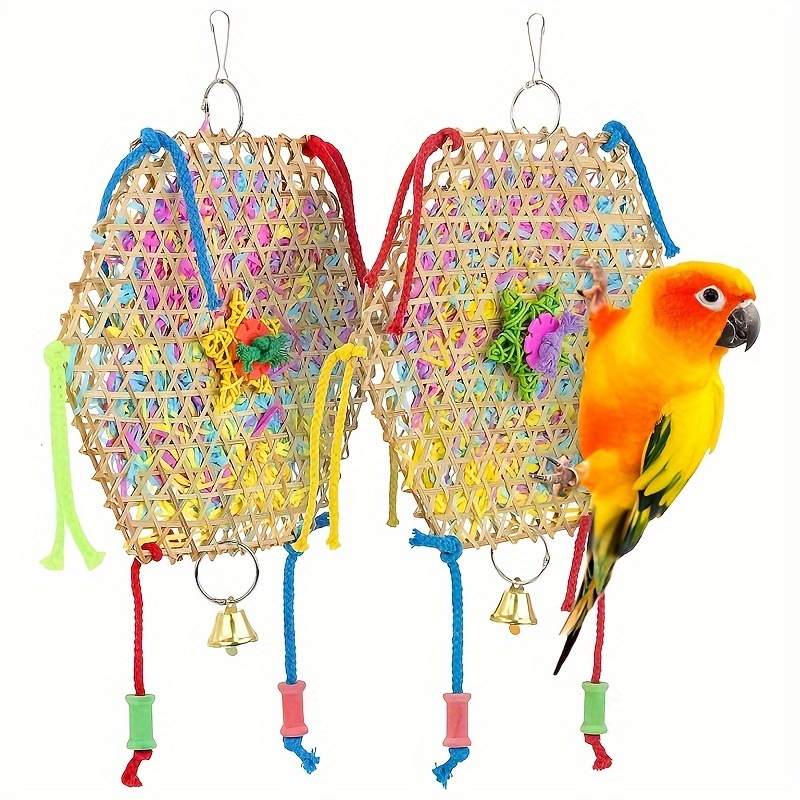 

Parrot Toys, Bird Brushed Grass Rope Toys, Rattan Woven Bird Gnawing Toys, Hanging Foraging Shredder Toy