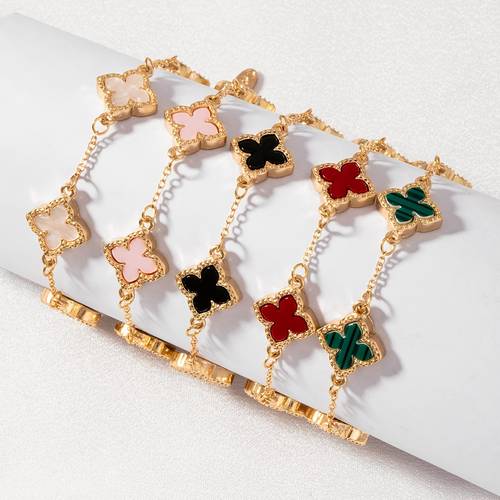 1pc clover elegant bracelet chain with red enamel valentines day mothers day teacher appreciation and back to school gifts teacher appreciation gift elegant bracelet design durable chain bracelet