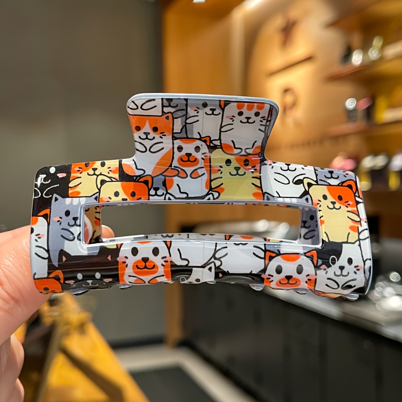 Image of Cute Cat Hair Claw Clip - Simple Cartoon Animal Design, Medium Hair Accessories, Suitable For Women And, Durable Single Piece Headpiece With