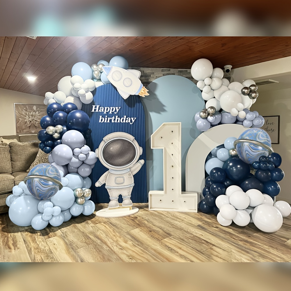 

135pcs Outer Space Astronaut Kit - Navy Blue, Gray, White, Maca & Metallic Silvery Latex Balloons With 4d Foil For Space-themed Birthday Parties