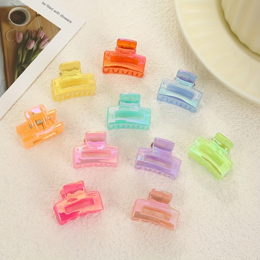 

10pcs Hair Claw Clips - Cute Translucent Plastic Square Hair Accessories For Girls, Everyday And Casual Wear (assorted Colors), Cute Hair Clips