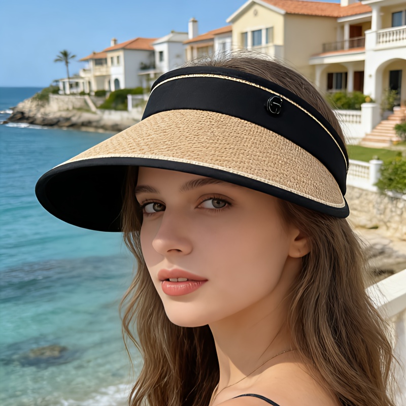 E-shop Faltbarer Sonnenhut aus Stroh für Damen, leere Top-Kappe für Strand und