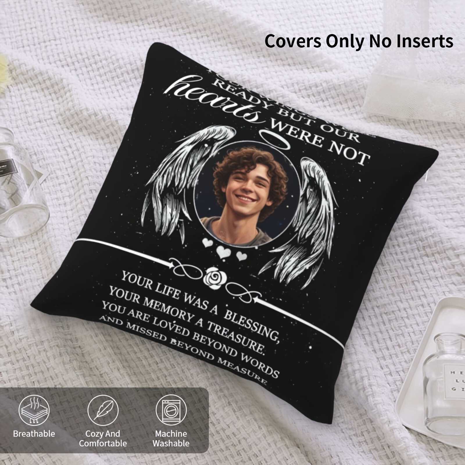 customized memorial polyester pillow with angel   personalized photo pillowcase 1pc   pillow cover     message suitable   14 details 2