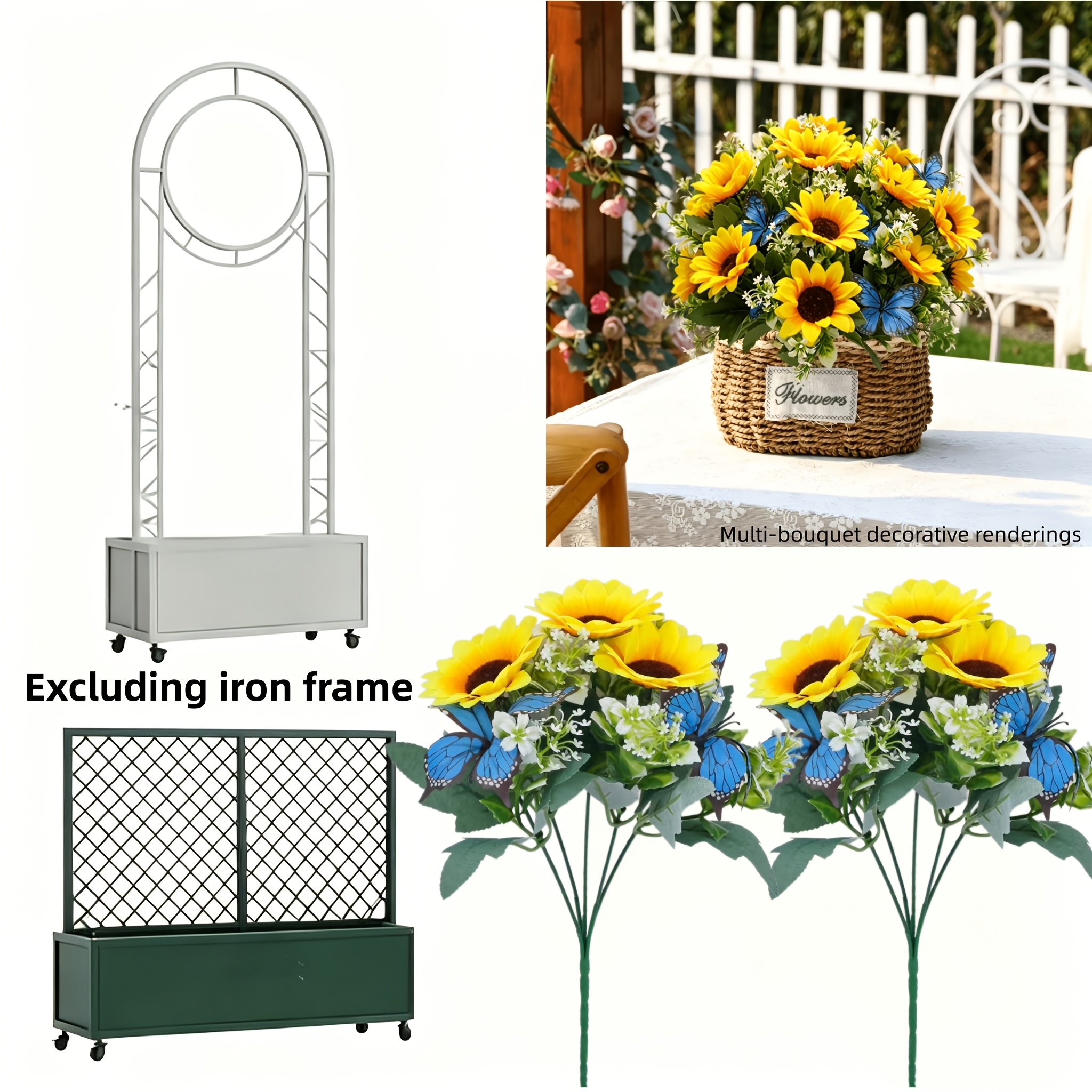 TEMU 2pcs Artificial Sunflower Bouquet, Fake Holiday Flowers, Autumn Theme Vibrant Yellow Sunflowers With White Scattered Flowers And Blue