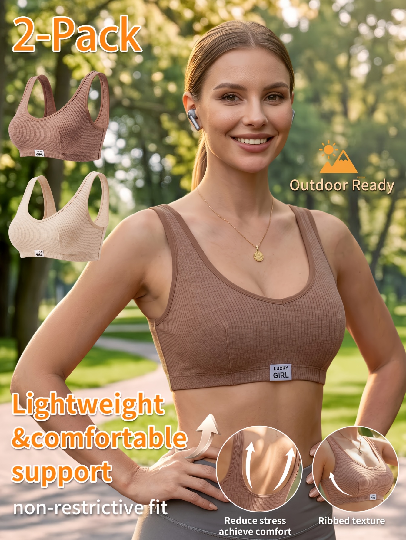 Women's 2pc Wide-Strap Wireless Ribbed Bra Set