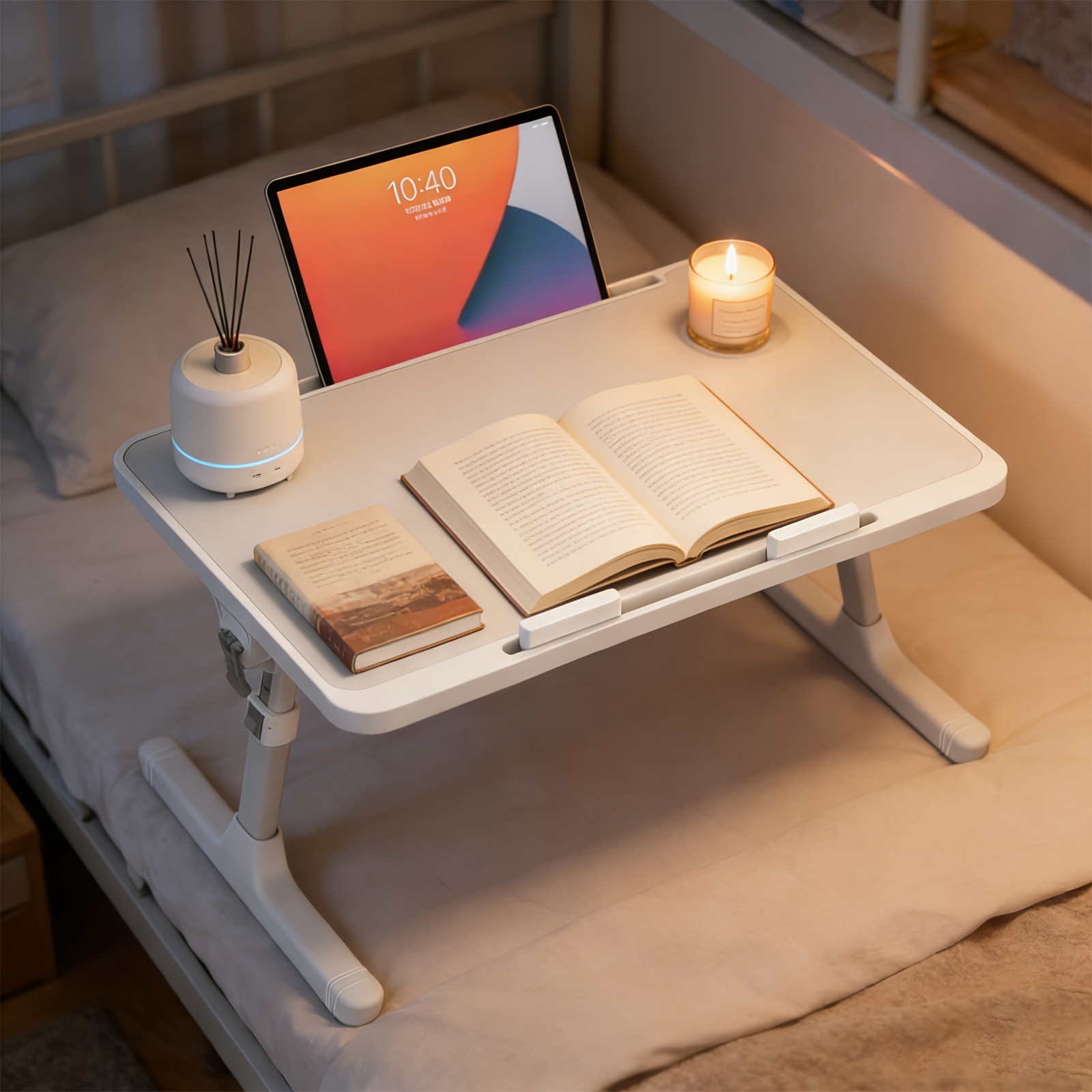 TEMU Foldable Laptop Desk, Adjustable Folding Bed Desk, 5-level Height Adjustment, Portable Bed Sofa Lap Desk, Modern , Anti-slip Guard Rail, For ,