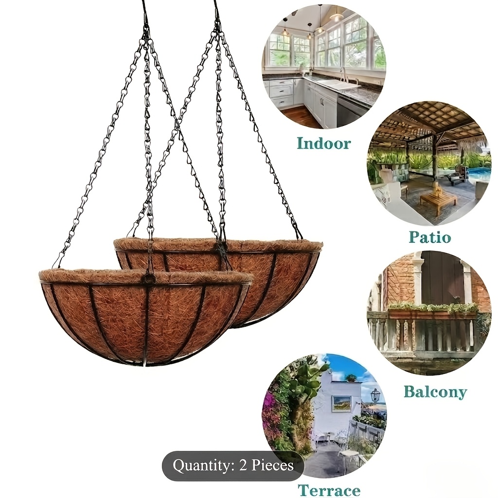 2pack 10 12 inch hanging basket set metal round planter with coconut coir liner s hook for healthy   indoor outdoor use for living room patio balcony garden