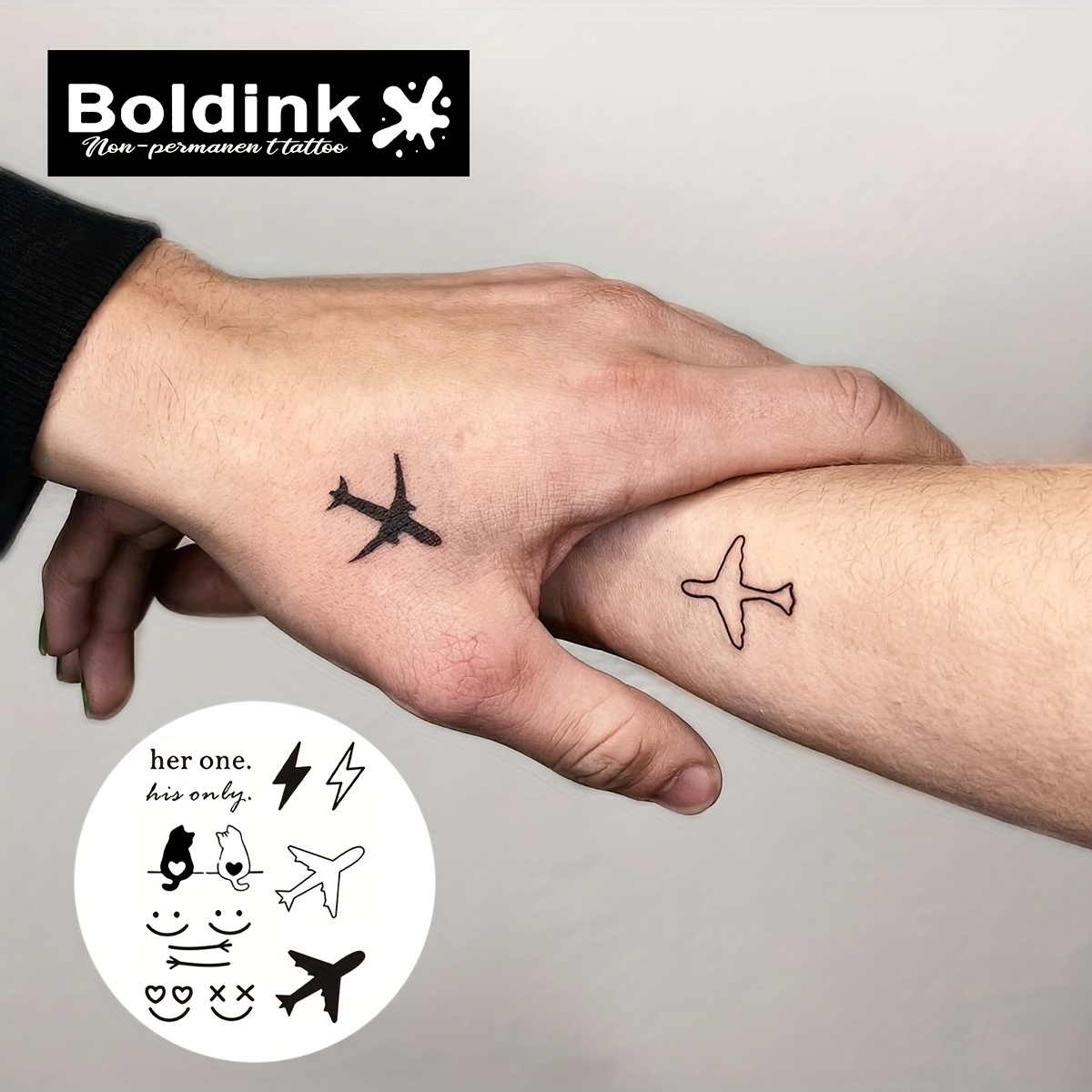 Image of Boldink Non-permanent Tattoo Technology, Airplane, Kitten, Couple Tattoos, Natural Realistic, Entry-level , Real , Waterproof And Easy To Apply, Lasting 1-2 Weeks, Fun