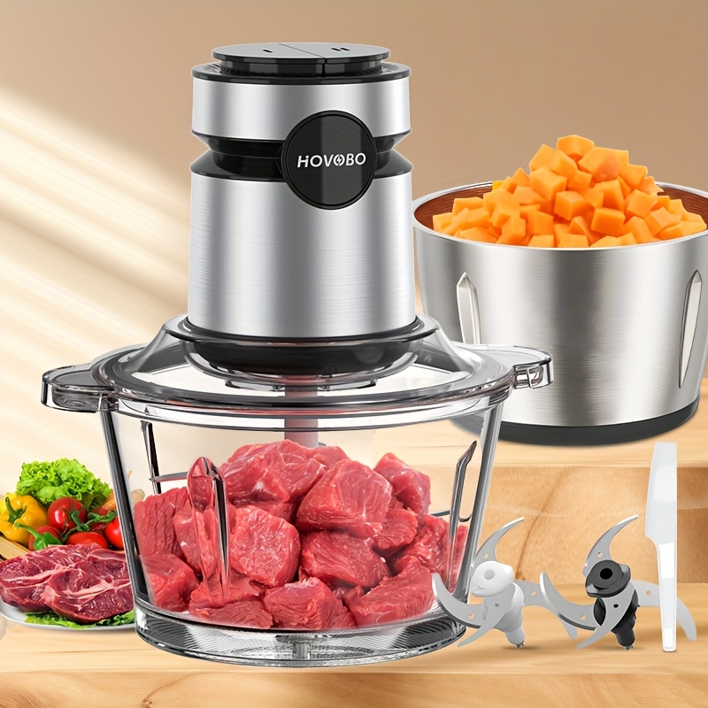 TEMU 500 Watt Home Kitchen Food Processor 8-cup Dual Bowl Electric Food Chopper For Baby Food, Meat, Onions, Vegetables, 2-speed