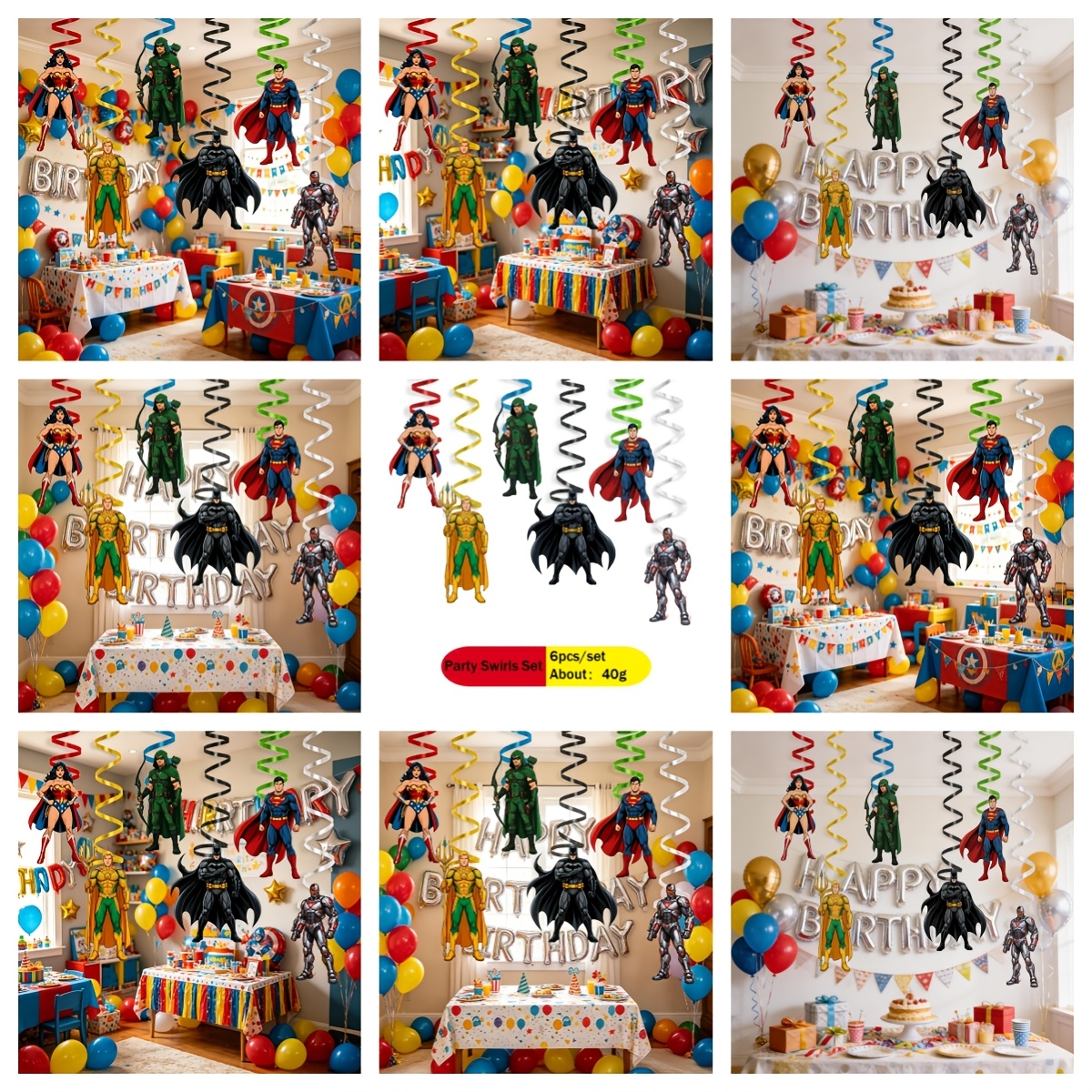 Image of 6pcs Swirls Ribbon League Theme Paper Swirls Easy To Hang Semi-handmade Decorations Birthday Party Decorations, Halloween Decorations & Christmas Decorations