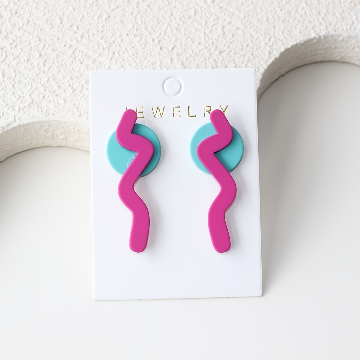 TEMU 1 Pair Geometric Color-block Teal Magenta Acrylic Women' Earrings, Pottery Texture Vacation Elegant Cute Party Celebration Holiday Gift