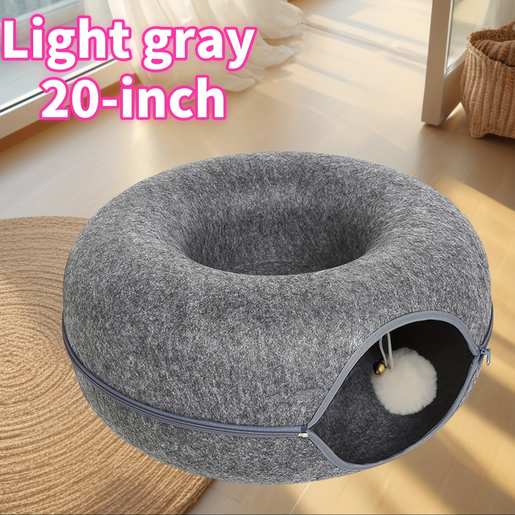 

Kitten Tunnel Bed For Indoor Cats Donuts Tunnel Cat Flap Donut Bed Removable Round Cat Felt And Washable Indoor Cat Game Tunnel (light Grey)