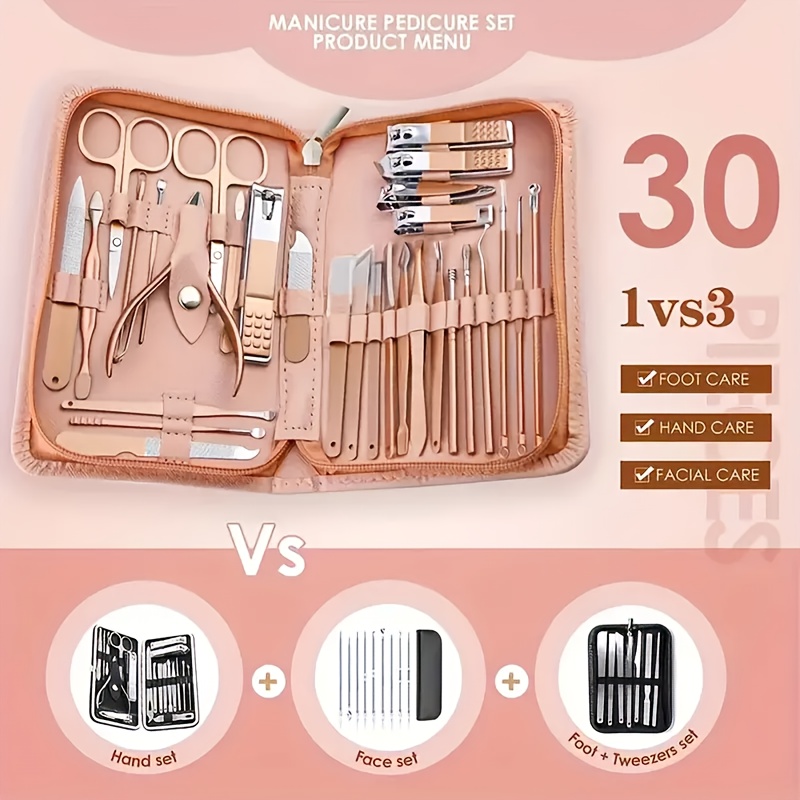 

30pcs Deluxe Nail Clipper Set - Sharp, Stainless Steel Manicure & Pedicure Kit With Portable Case - Travel & Home Use, Ideal Gift