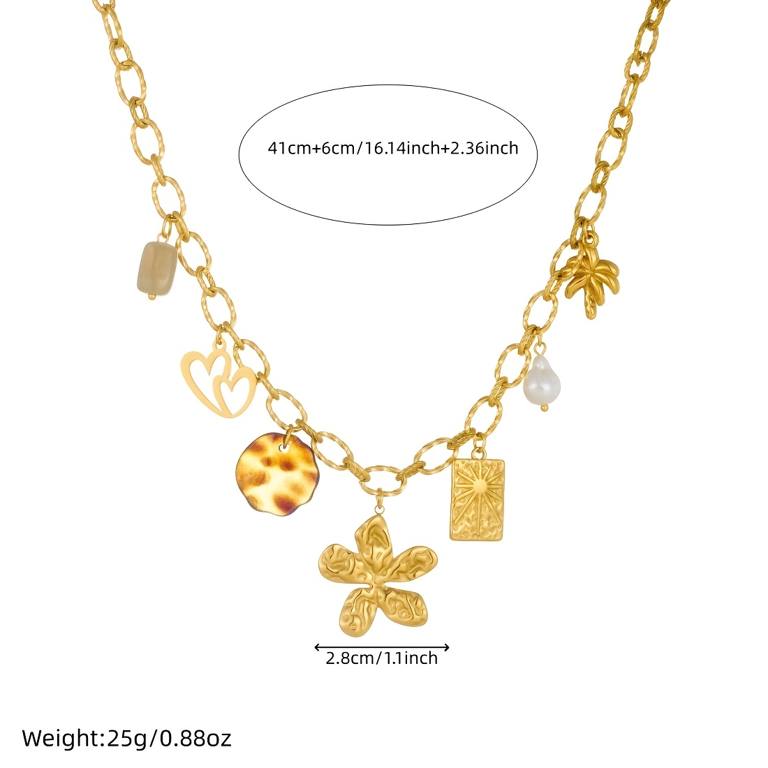 Gold-Plated Pastoral Heart-Shaped Flower Leopard Print Necklace